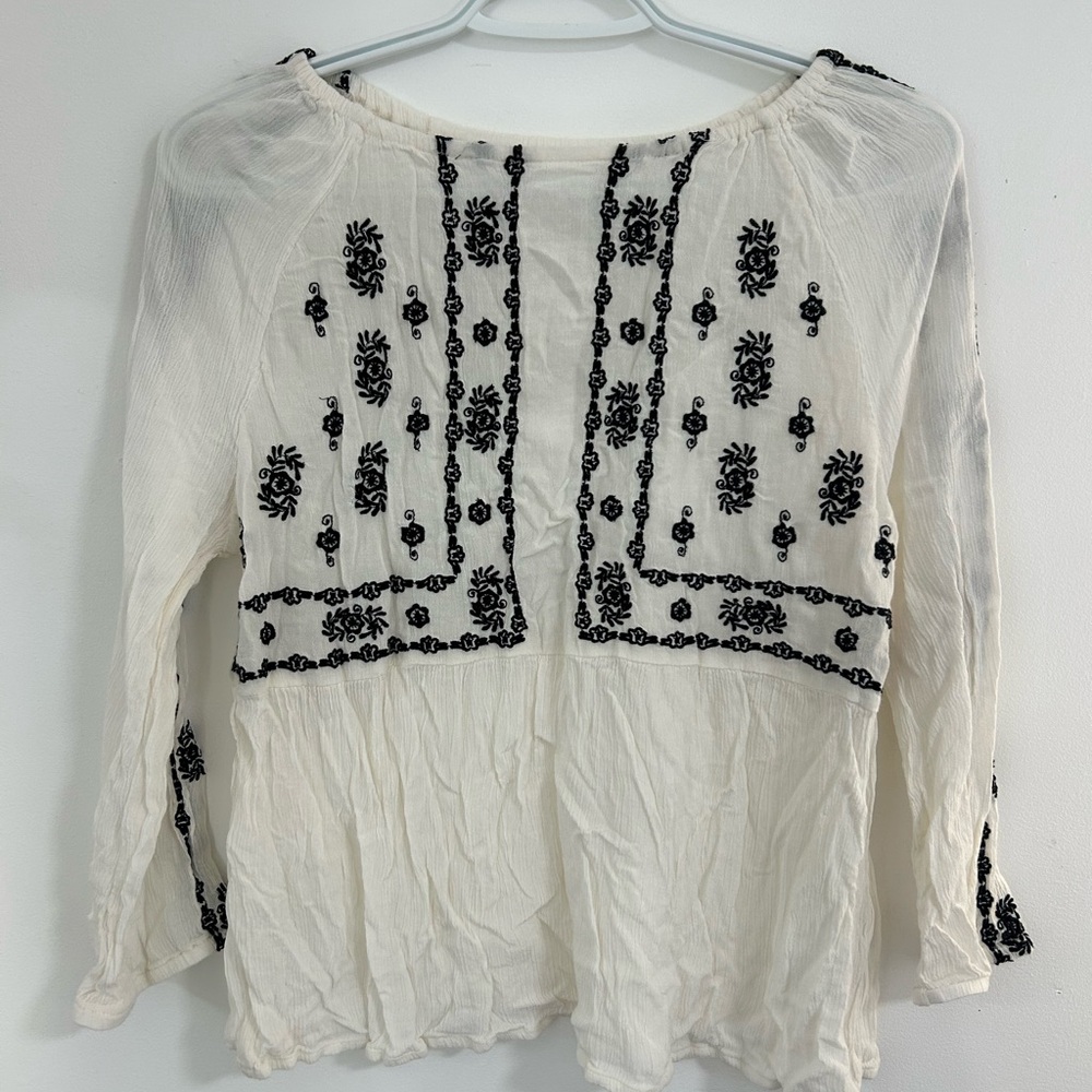 Kismet White Blouse with Black Embroidery